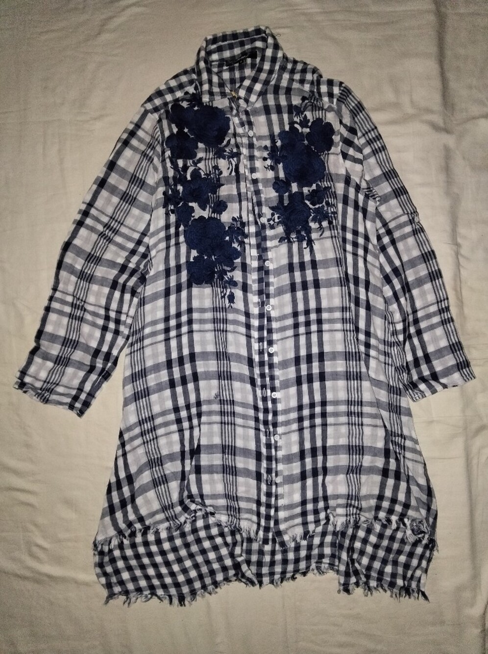 ANDREE BY UNIT Navy and White Gingham Shirt